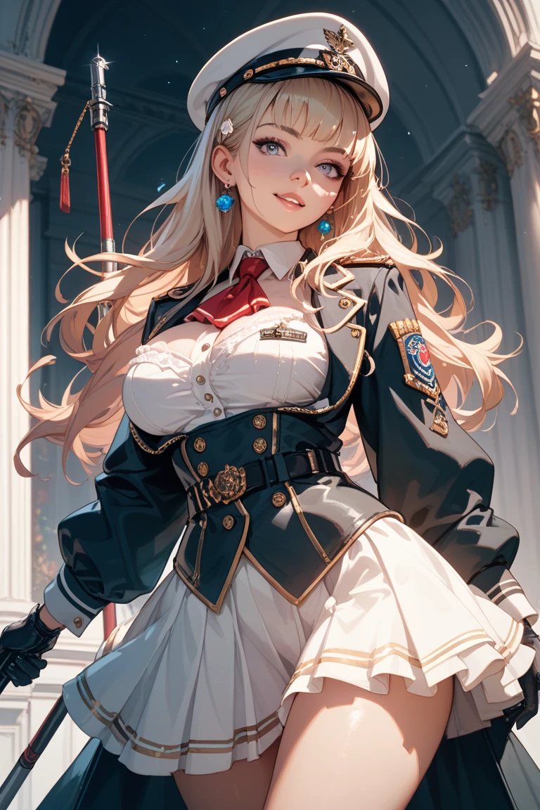 Masterpiece, best quality, (very detailed CG unity 8k wallpaper) (best quality), (best illustration), (best shadows), anime girl, with red twintails, pirate hat, black leotard, plaided red short skirt, white loose jacket over the shoulders, white tight shirt, Houshou Marine From Hololive, vtuber, super detailed --v6