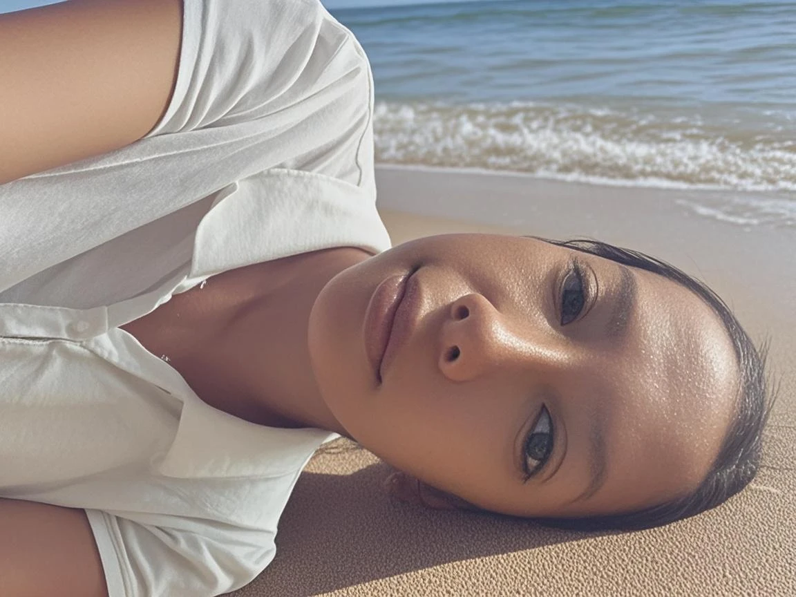 (masterpiece, 8k, RAW photo, best quality, ultra high res, high res, good lighting), (accurate anatomy, detailed face, detailed skin, pores), (beautiful detailed eyes),
a (closeup, portrait:1.2) of beautiful (devilora),
in (beautiful sky, beach:1.3),
wearing a (croptop:1.2, shortpants:1.2, bare shoulder:1.1),
<lora:DeviLora:1.2>