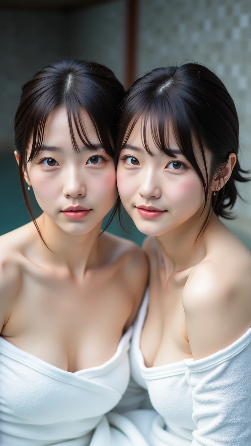 lens: 135mm f1.8, (Best image quality), (Beautiful 60 year old Japanese2Sisters and young people), (Moisturized lips), Narrow eyes, double eyelid, Delicate clavicle, Flat Chest, Shortcuts , (close:1.4) ), Embarrassment, faint smile, Dramatic lighting, (nude), (Sunburned skin: 0.2), Full body photo, Full Body Focus, Tight waist, Slim and slender figure、Anatomically correct、Live Action、smile、A neat and elegant woman、(((若い1boyとGroup Sexしています)))、hug、Licking each other、caress、Group Sex、白いベッドの上で乱れながらGroup Sex、(((全裸でnude)))