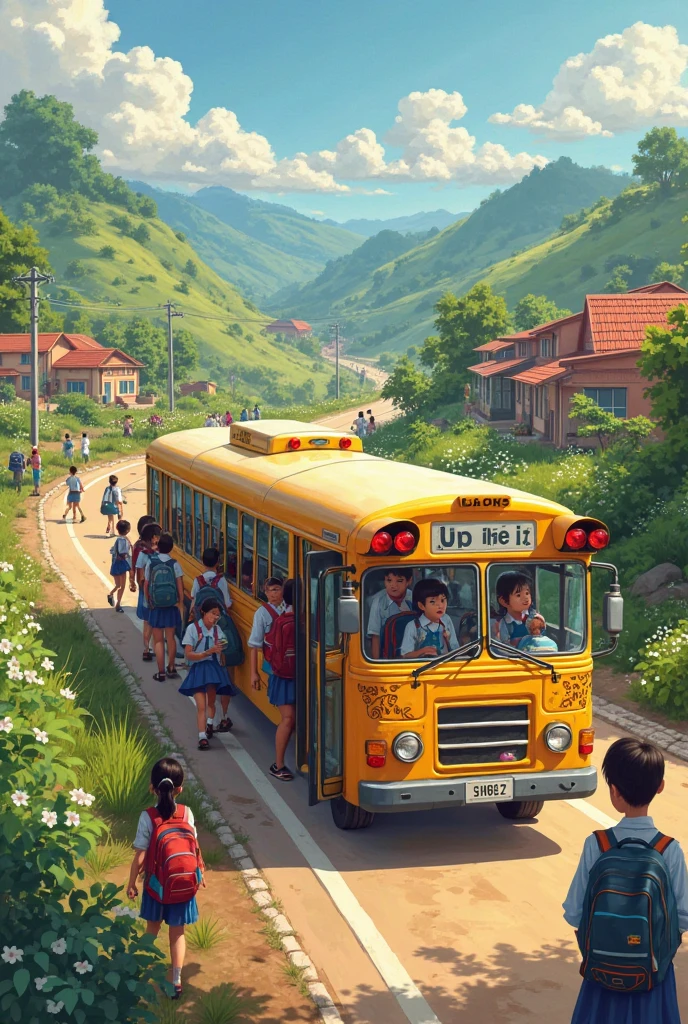 School bus full of kids on the road