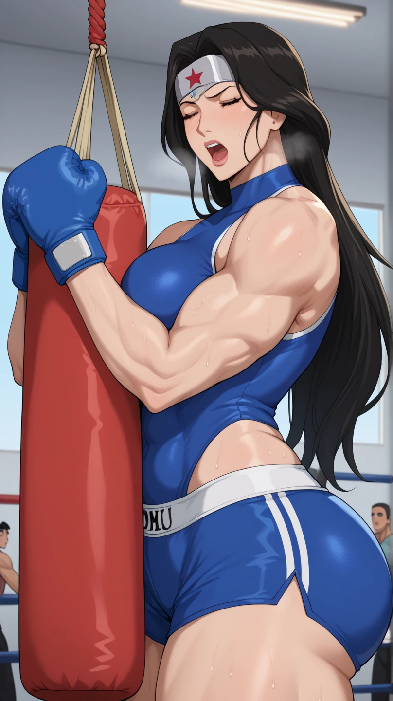 score_9, score_8_up, score_7_up, BREAK, 1girl, solo, breasts, fh1to, blue thong, fit body, chiseled abdomen, ((sexy pose)), teasing, superb and dominant, slender, (((very powerful muscles))), biceps, (((naked breasts))), standing tall, (((full figure view))), enraged, (((kicking a guy))), dynamic, karate, powerful kick, camel toe, elegant, skilled