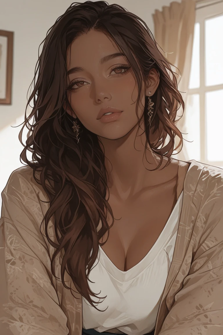a beautiful woman with long dreadlocks, dreamy expression, seductive pose, natural lighting, elegant studio portrait, chiaroscuro lighting, moody atmosphere, cinematic style, masterpiece, photorealistic, hyperrealistic, highly detailed, 8k, ultra-detailed, sharp focus, intricate details, warm tones, cinematic lighting, dramatic contrast, flawless skin, alluring gaze