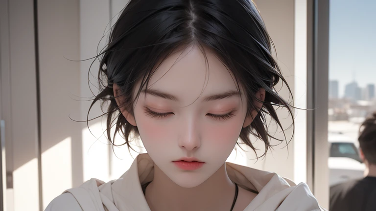 absurdres, (masterpiece, best quality), (ultra-detailed), extremely detailed,super high resolution, (Top Quality photorealistic Illustration), (Super Definition), (best quality,masterpiece:1.0),(cute illustration:1.3), (high Saturation:1.2), highres, ultra-detailed, 32k,8k resolution, intricate details, cinematic scene, detailed background, Soar (High chroma),(Sparkling),bathroom, BREAK (1 girl) (round face:1.6), (kawaii:1.6), (cute:1.6), Beautiful and delicate eyes, Delicate and beautiful face, Facial accents, Perfect figure,(open shirt:1.6), (show off nipples:1.6), (exposing bare breasts:1.3), (exposed chest:1.3), (no bra:1.3),,Uniforms、bright expression、poneyTail、Young shiny shiny white shiny skin、Best Looks、Natural black hair with dazzling highlights、shiny light hair,、Super long silky straight hair、Beautiful bangs that shine、Double eyelids、eye liner、Glowing crystal clear attractive big brown eyes、Very beautiful nice cute 14 year old Nordic girl、