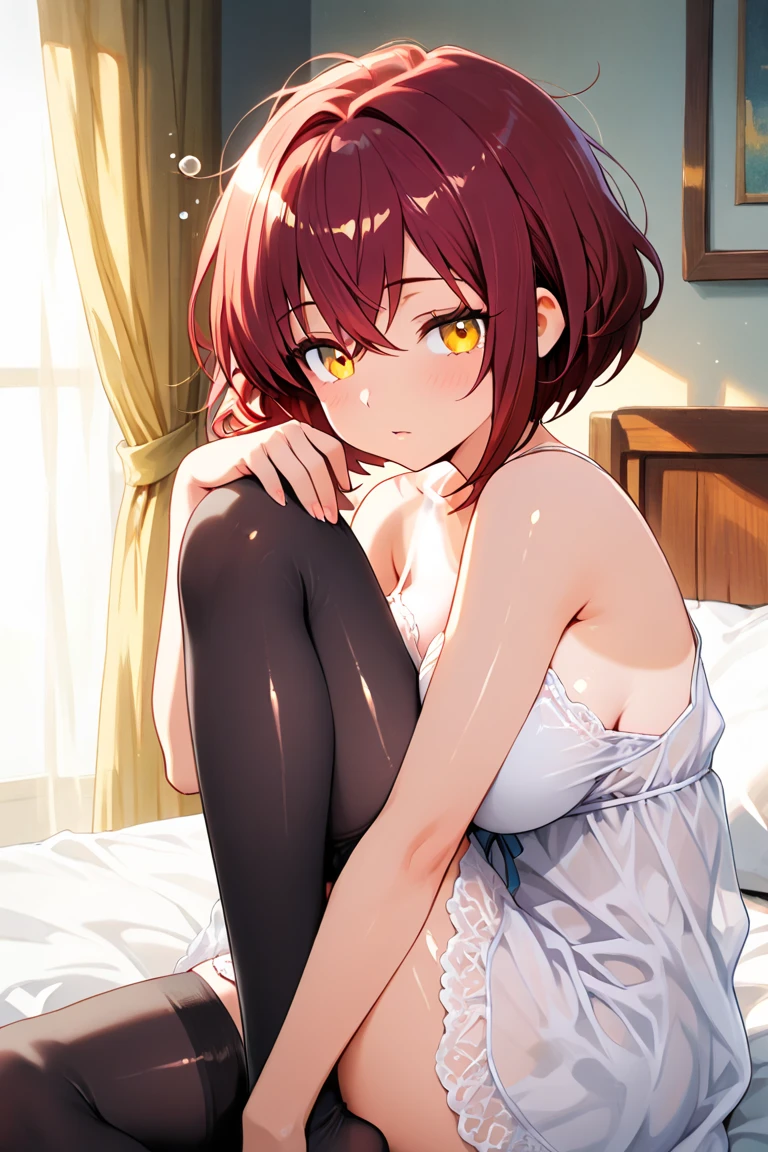 Short girls、White camisole、Slightly transparent、Bright red long skirt、Lift up your skirt with both hands、Showing off cute white underwear、barefoot