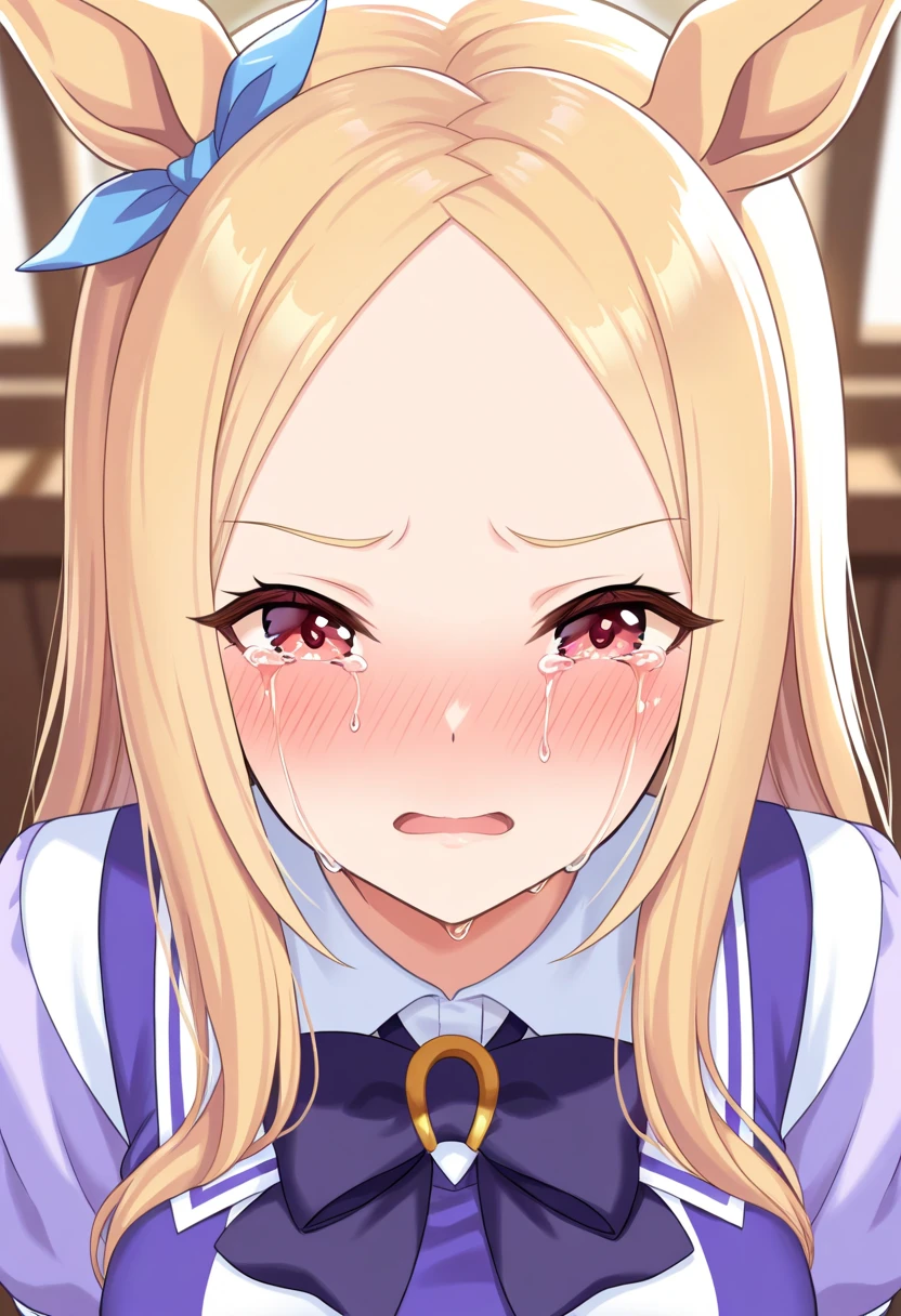 (1girl, Priestess \(goblin slayer!\), goblin slayer!), beautiful detailed eyes, Blue eyes, half-closed eyes, (opened big mouth, licking, Sticky tongue), nsfw, (close-up mouth), (curvy, Slender),(cleavage), from above, Highest quality, Super detailed, masterpiece, Ultra-high resolution, 8k, Embarrassing, blush, Lovely, (With tears in my eyes), Sticky saliva