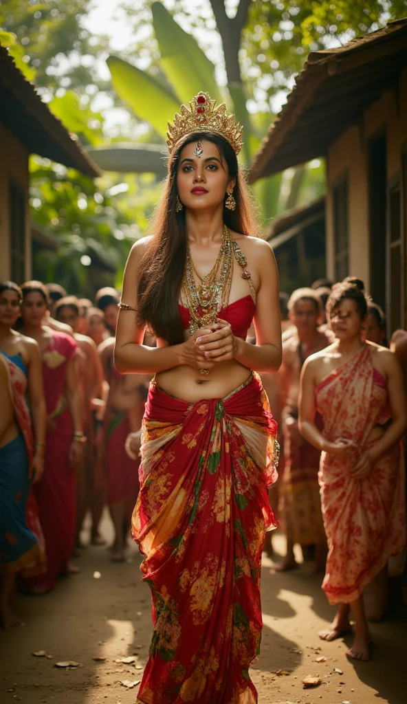 Create a picture of a sexy housewife in saree dancing a thumka step on a stage in a village of Bihar. She is a slutty dance.
Here's all the information you've provided about Saroj:
1. Background and Family:
- Saroj is a 30-year-old young married woman living in Ballarpur, a town near Chandrapur, India, specifically in Saibaba ward.
- She has two adopted sons, Pratham and Sanket, who are protective of her.
- Her husband, Raju, is responsible and caring, though she desires a physically stronger partner but Raju is same height as Saroj and Raju is not strong, he is slim..
2. Physical Appearance:
- Saroj is 5'7" tall, very beautiful face like Monica Bellucci, with a curvy, plump body typical of Indian beauty her body resonates with the body of Tamanaah Bhatia though she is very curvy and chubby in a sexy way.
- She often wears sarees draped below her navel and perfectly around her waist and wears a different style of belly/waist chain around her waist.
- She has her belly navel pierced to look nice in sarees.
- She has long black hair, with her eye color being between brown and black.
- She has a beauty spot on her chin, which adds to her charm.
- Her figure is described as voluptuous, and she maintains it through working out and belly dancing.
3. Personality and Interests:
- Saroj is innocent but enjoys flirting when she receives attention, especially from men in her neighborhood who admire her saree style.
- She likes makeup, belly dancing, singing (with a beautiful voice), and elegant things.
- Saroj is innocent, beautiful, down-to-earth, optimistic, loving, romantic, and has a wild side.
- She has a rational thought process, eloquence, and is confident with her body.
- She is interested and attracted to mostly Muslim strong tall men.
- Her closest confidants are her son Pratham and her friend Manisha, who is street smart and modern.
- Saroj regrets not marrying her serious boyfriend Salim.
- S