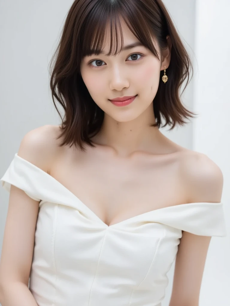 masutepiece, Best Quality, Illustration, Ultra-detailed, finely detail, hight resolution, 8K Wallpaper, Perfect dynamic composition, Beautiful detailed eyes, Camisole, Big breasts, Natural Color Lip, Random and sexy poses,Smile,cabaret club、Looking at the camera、A 23-year-old girl、Emphasizes cleavage