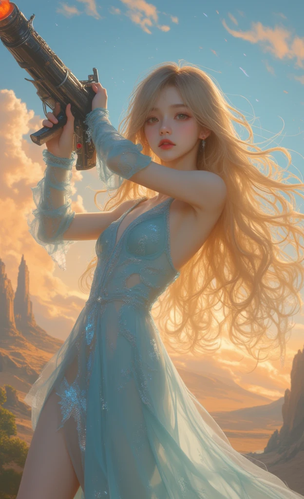 A beautiful young woman with long flowing hair, wearing a flowing white dress, standing in a field of wildflowers, soft lighting, romantic atmosphere, dreamy and ethereal, art by Artgerm and WLOP, trending on artstation