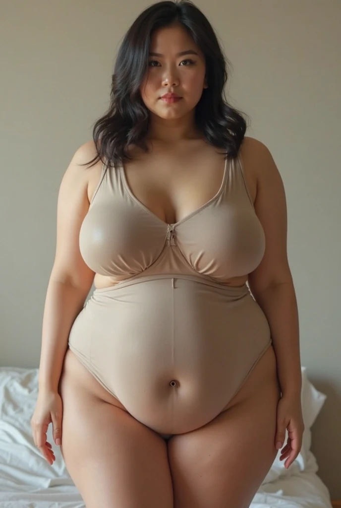 1girl in, age19, Solo, Long hair, chubby girl, overweight, chubby face, Looking at Viewer, brunette hair, Bare shoulders, Brown eyes, jewely, Full body, a necklace, off shoulders, tight shirt, Realistic, A sexy
