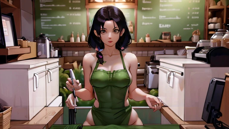 best quality, masterpiece, highres, detailed, perfect anatomy, Picklefy, pickle, science experiment, pickle body, pickle with human face, 1girl, tifa lockhart's face, kitchen, monster girl,
