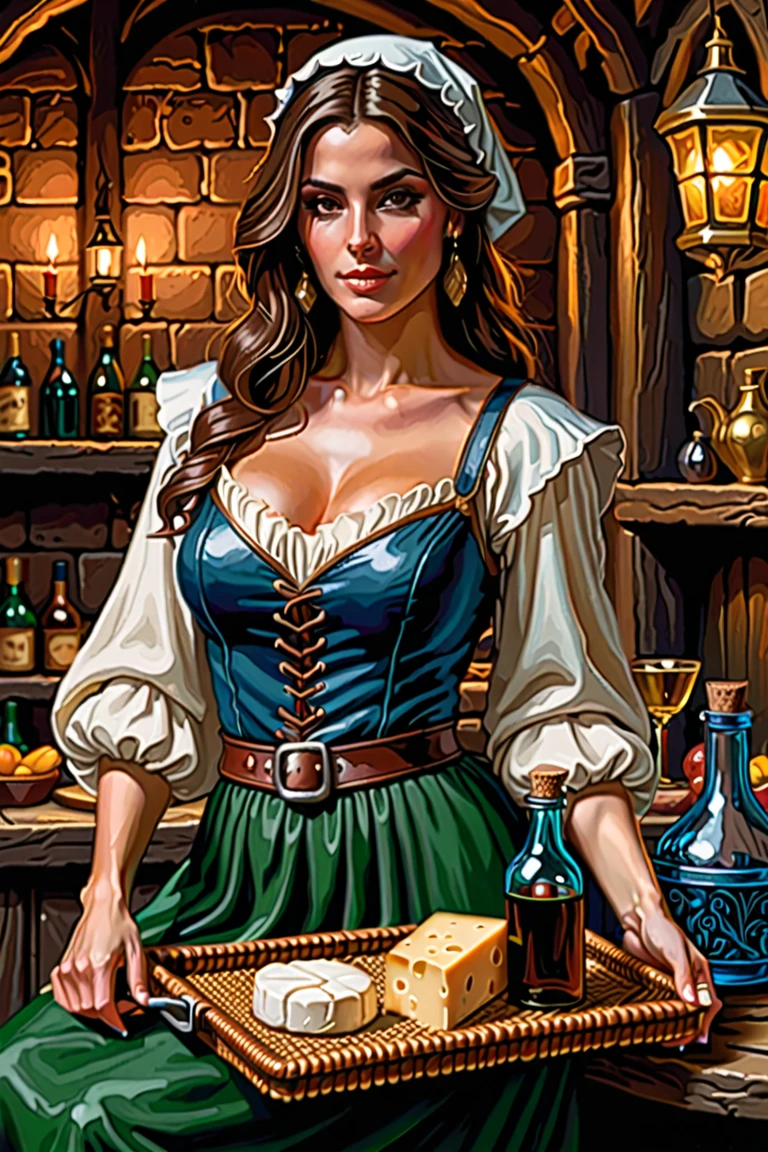 <Style-Kitchen> portrait of a maid, undercut hair, happy, red hair, freckles, apron, big breast, amazing body, pronounced feminine feature, legwear suspenders, kitchen, close up, skin covered by flour
