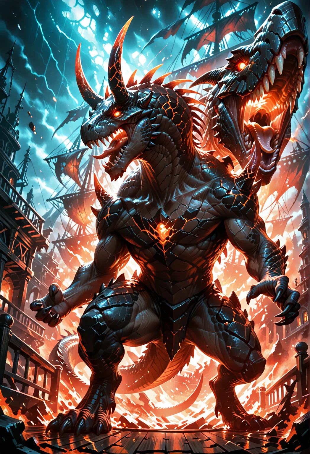 hyper detailed masterpiece, dynamic, awesome quality,male  demon, malevolent supernatural being, evil, chaos, infernal, powerful entity, corrupt,harm full, fantasy pulling  massive warthog (halo), 
 auto-dimming side mirrors,  
  copper, subtle,
 racing decals, weathered surface,    <lora:ral-santasleigh:1>,ral-santasleigh