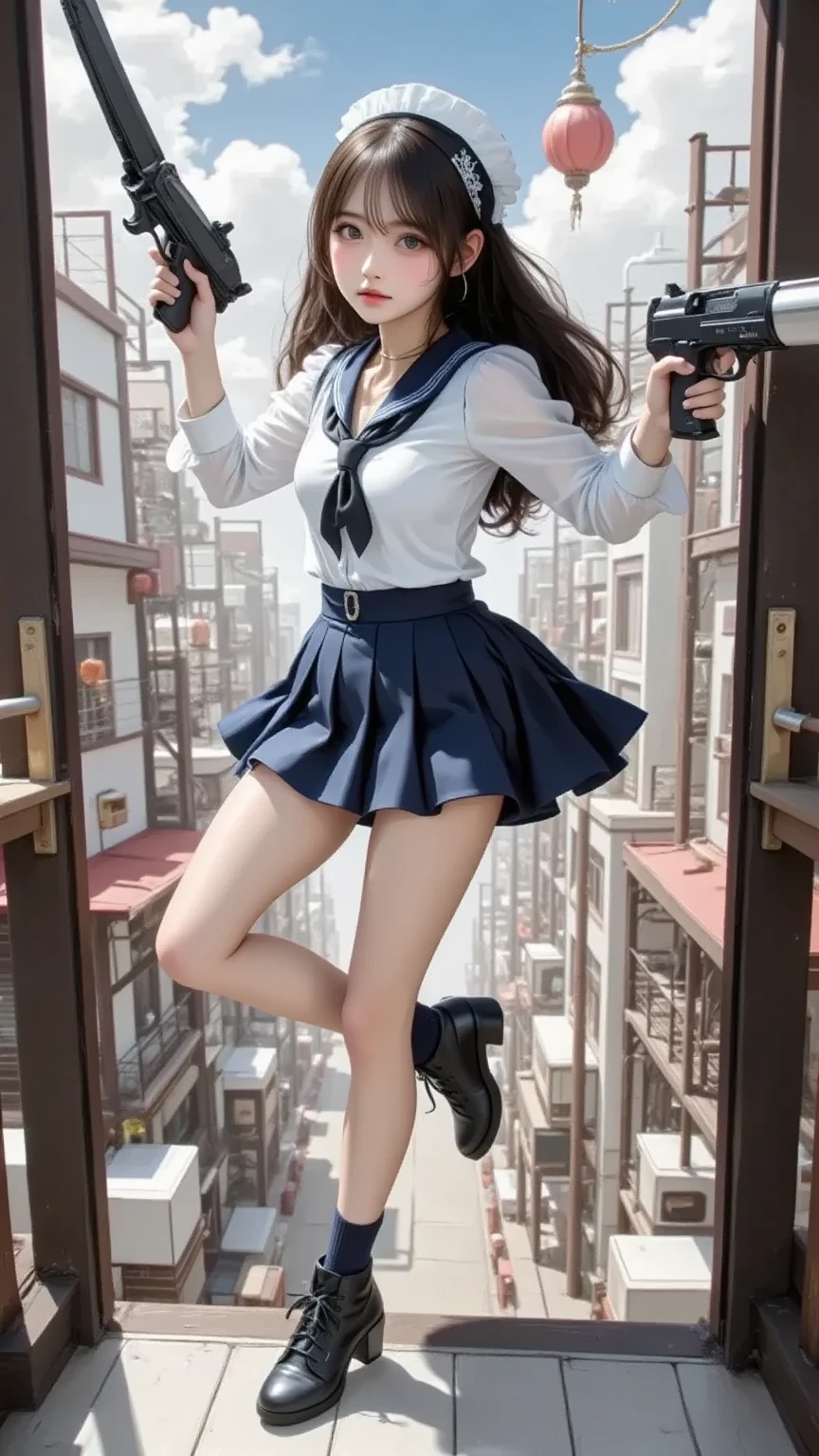 Highest quality, masterpiece, Ultra-high resolution,8K, (Realistic:1.6), (Selfie portrait) RAW Photos, 1 Girl,(Full of smiles, Showing teeth)), 22 years old,((Belly button fashion)),((Long skirt uniform)),((short hair)),((Looking up at the audience)),Face Focus:1.4,((Photographed from below with a fisheye lens:1.4)),((Background of the sun shining in the blue sky)), ((Beautiful Leg Line)),((Smiling with teeth showing)),
