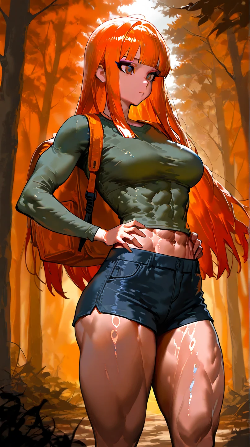 A stunningly realistic dark fantasy portrait of a tall, leggy red-haired woman with a chiseled abs, small waist, large emerald green eyes, and plump lips. She stands confidently, her body displayed in all its glory. The background is a mix of dark, brooding colors, with some ethereal elements, creating an atmospheric and mysterious setting. The overall tone of the image is a blend of beauty, power, and darkness., dark fantasy, portrait photography, painting, bien jugosita, la quiero en 4 totalmente desnuda