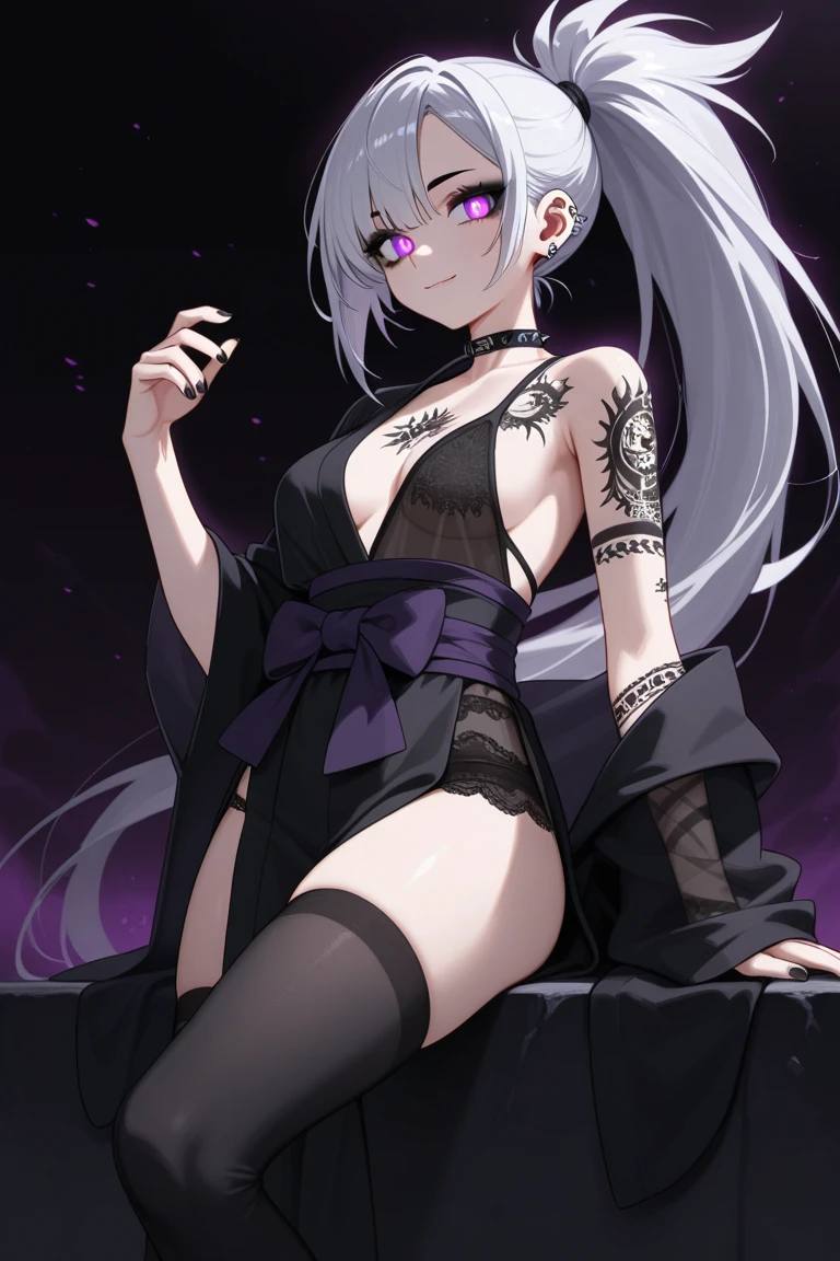 one-girl(5-8 years old)on top of the bed, Tattered miniskirt, white color hair,Bareleged,脸上with tattoos,腿上with tattoos,with tattoos,Top with lace suspenders,leaking belly,Lean on banana pillow,There are toys next to it,waxy candles,leather whip,leg apart,Expression of grievance,with her mouth open,Stick out her tongue,Drool drips from mouth,Wearing purple glasses,There is a lot of white liquid under the buttocks,Incontinence and urination,with a collar around the neck,chained,succubi,There is thick white liquid on the face,There are a lot of Durex scattered on the bed,An unopened Durex in your mouth,A tattoo with the word "" on her face