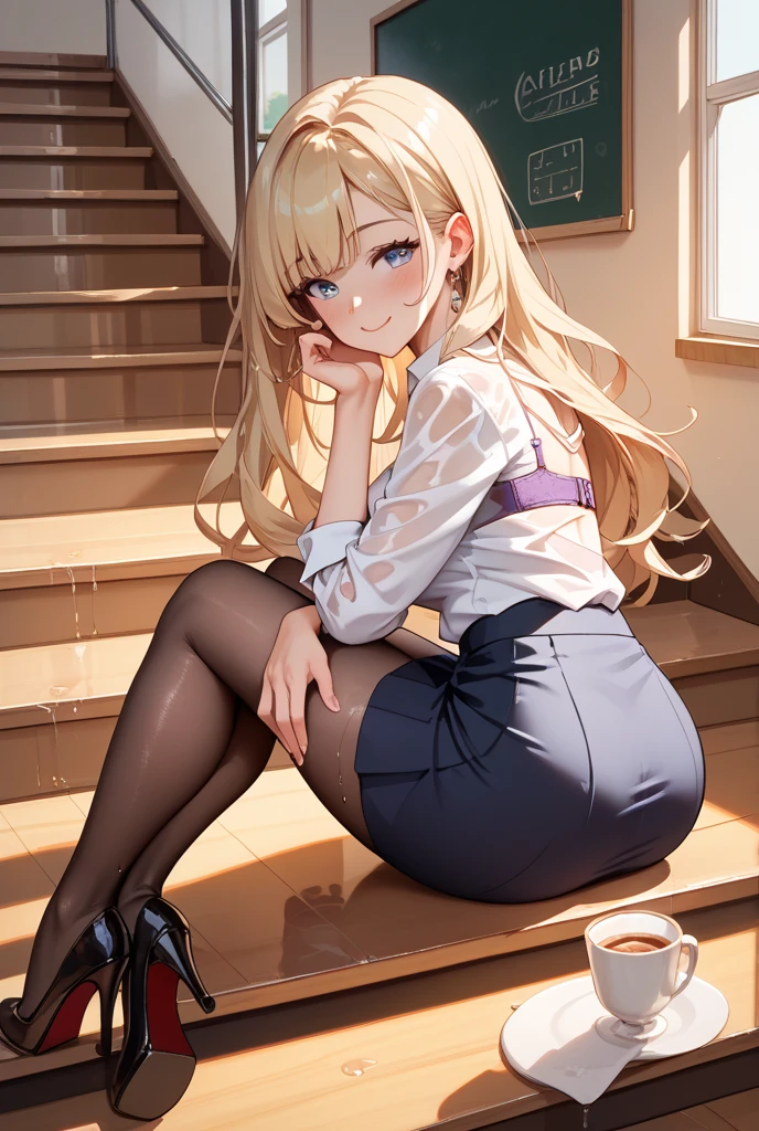 1girl in、A smile、A delightful! The shirt、pleatedskirt、White skirt、(small tits)Squatting panchira、