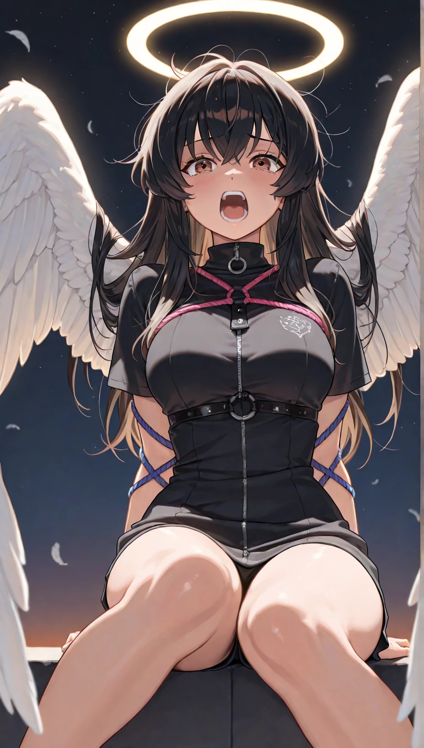 high school girl、Spread panties with both hands、Plump thighs、Best image quality、High resolution、masterpiece、super high quality、Brown bra、Brown panties、とてもBig Ass、Blushing、4K quality、Thick thighs、Big Ass、Blushed、Big Breasts、Proud face、Wearing black knee socks、Sticking out tongue
