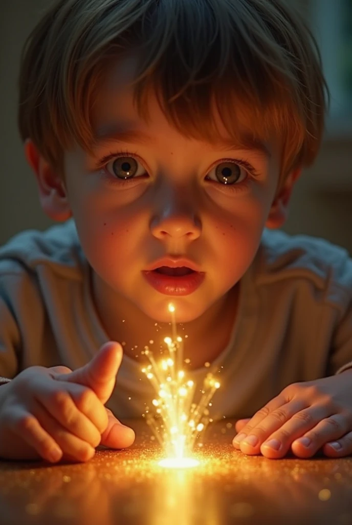 drawing Young boy looking at a shiny box