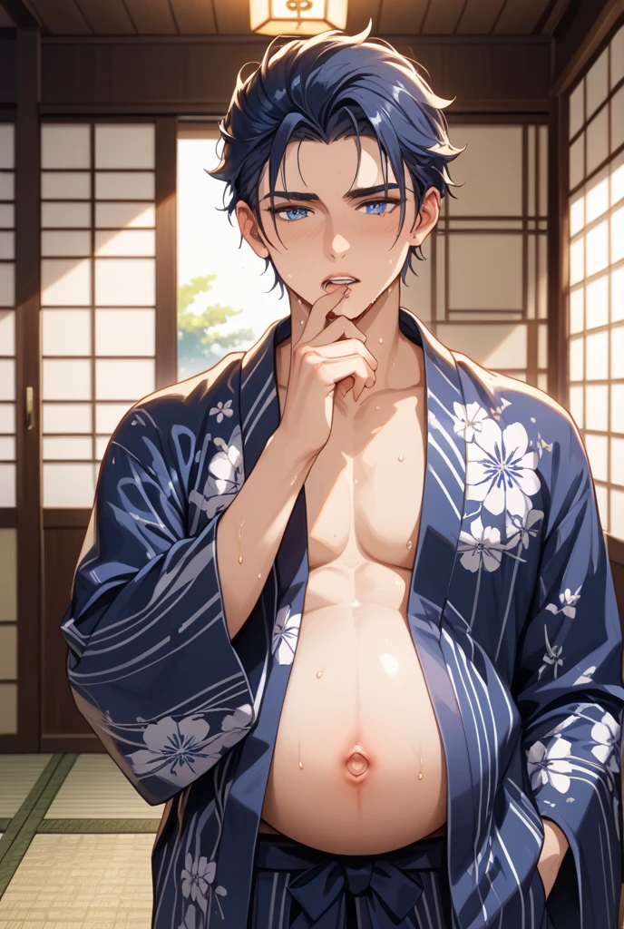 score_9, score_8_up, score_7_up, rating_explicit, source_anime, man, Cherry tree, Gothic style, cool pose, roundy doe eyes, open clothing, navel, grape tree, plum, purple, yukata, masterpiece, (SuperQuality:1.0) ~ (SuperQuality:1.2)