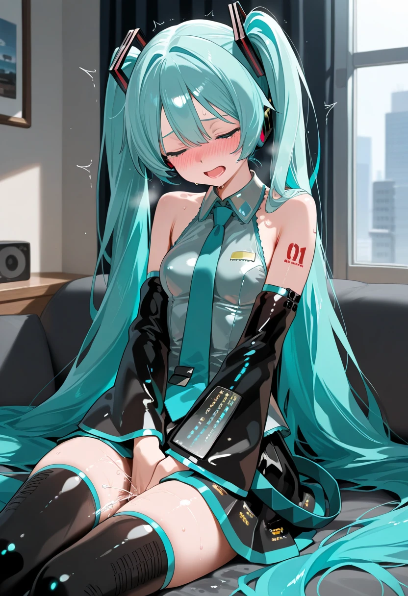 NSFW,high-level image quality,miku hatsune、(Small chest chest:1.3)、(grabbing on breasts:1.3)、(Wearing sweat:1.4)、(Girl trembling with sexual climax:1.4)、A smile、put out the tongue、((Heart-shaped pupil))、(urinate),open one's legs、vaginal,Spread ,masturbation,vaginal,,gang-rape,6boys,Grab the attention of the crowd,Classroom,Coat on naked,(Ejaculation all over the body:1.8),vaginal,sex,legs up,Lying,squatting,open legs,on desk,
