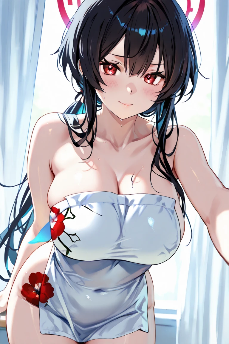 (masutepiece, Best Quality, High resolution:1.5, anime colours, megami magazine:1.2, anime poster style, anime keyvisual, sharp, 8k, photorealistic), (beautiful detailed eyes:1.5, beautiful detailed face:1.2), madoka ayukawa, 1girl, blush, (black hair, Long Hair), (sagging huge breasts), (Babydoll:1.2, no bra), upper body, (Perfect detailed Anatomy, beautiful detailed hair, beautiful detailed body:1.2, shiny skin), (thick outline, Beautiful outlines, black outlines), (simple background:1.5)