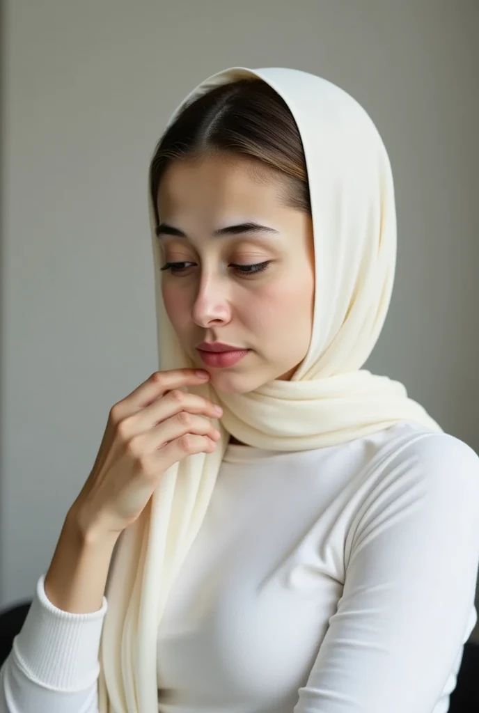 A bdautiful fat woman,,perfect eyes,with elegance white hijab,medium body,eyes wink expression,,, 3d render