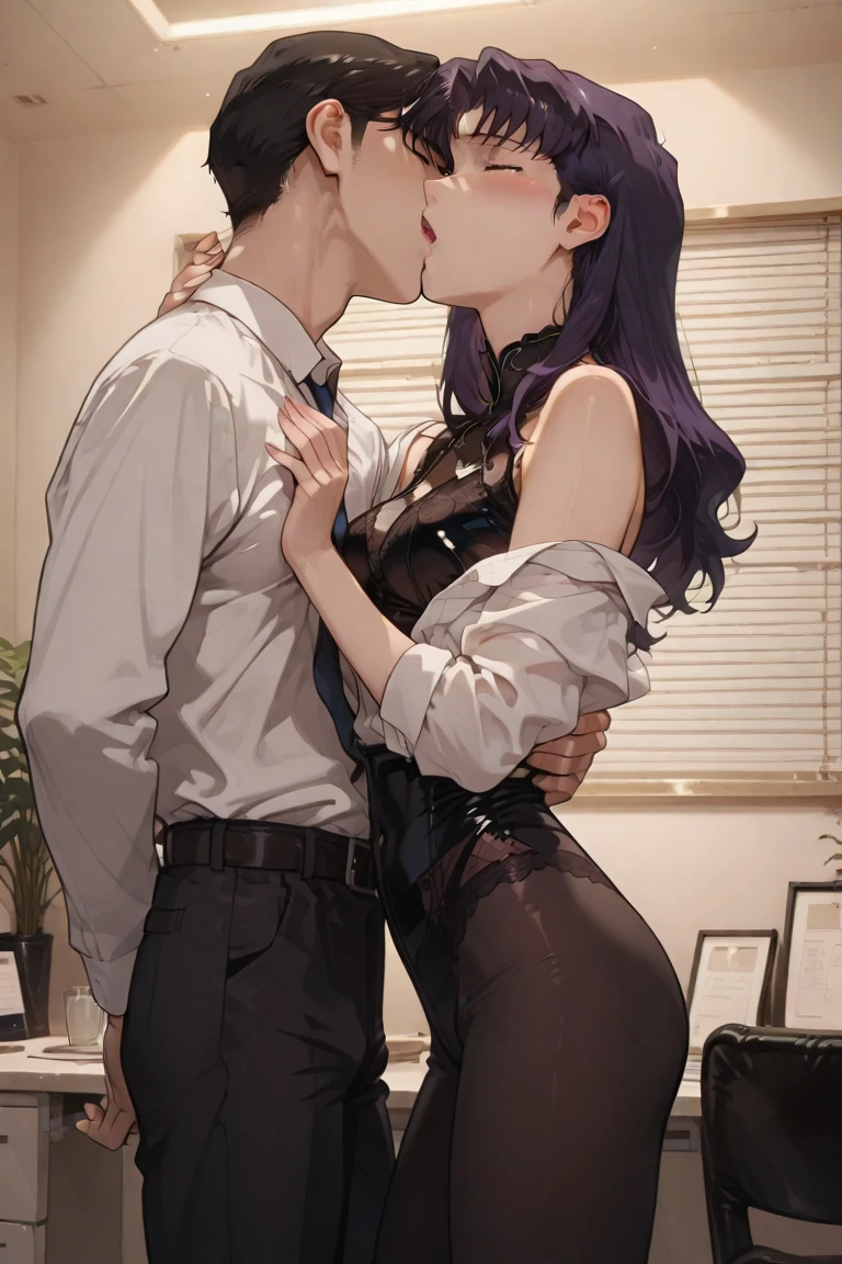 anime artwork, score_9, score_8_up, score_7_up, score_6_up, score_5_up, score_4_up, hu tao, she is 24 years old, style_3, sit,,,,,,,,,, bikini, 1boy, zhongli, he grabbing her ass, they are kissing, indoors