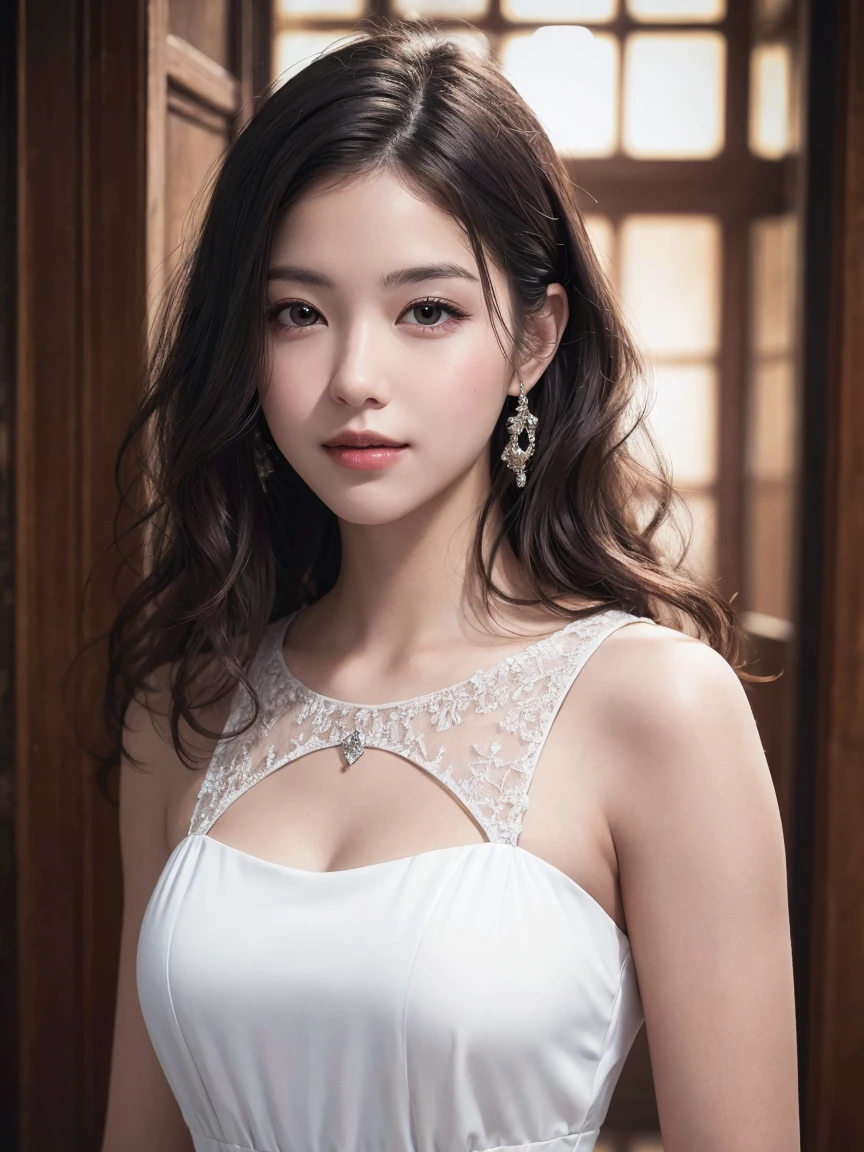 8k, Ultra-high resolution, Highest quality, masterpiece, 三分割法によるphotograph,Surreal, photograph, 1 Girl, (16 years old:1.3), pretty girl, Cute Face, 細部までBeautiful Eyes, 細かくdetailedに,masterpiece,One Girl:1.2,Japan Female Teachers,cowboy shot,Serious expression,Black short hair,hair bun,Super Beautiful Girl 4,((1 girl:1.4)),Shine, Natural skin texture、(Stylish clothes:1.4)、(The highest rank of ceremonial attire:1.4)、Attractive girl、16 years old、(Perfect female body:1.4)、(女の子のポートレートphotograph:1.4)、(Photorealistic images:1.4),Fantasy art,(Beautiful Face:1.4),Beautiful and attractive eyes、Beautiful Eyes、(Tight waist:1.4)、(9 Beautiful girls with perfect body proportions:1.4),Red lips,(choker:1.4、necklace:1.4、Earrings:1.4),Looking at the audience,(((Ideal body type))),A-cup small breasts :2,、Portraiture:2、Perfect Anatomy、鮮明なdetailed、detailed,Fashion magazine cover,Thin lips,Gray background ,完璧でBeautiful Face ,完璧でCute Face, Skin with attention to detail, Perfect limbs、Narrow waist,Looking at the audience,(((Ideal body type))),A cup small breasts :2,Portraiture:2,Perfect Anatomy,鮮明なdetailed,detailed,Surreal,Light and shadow,spotlight