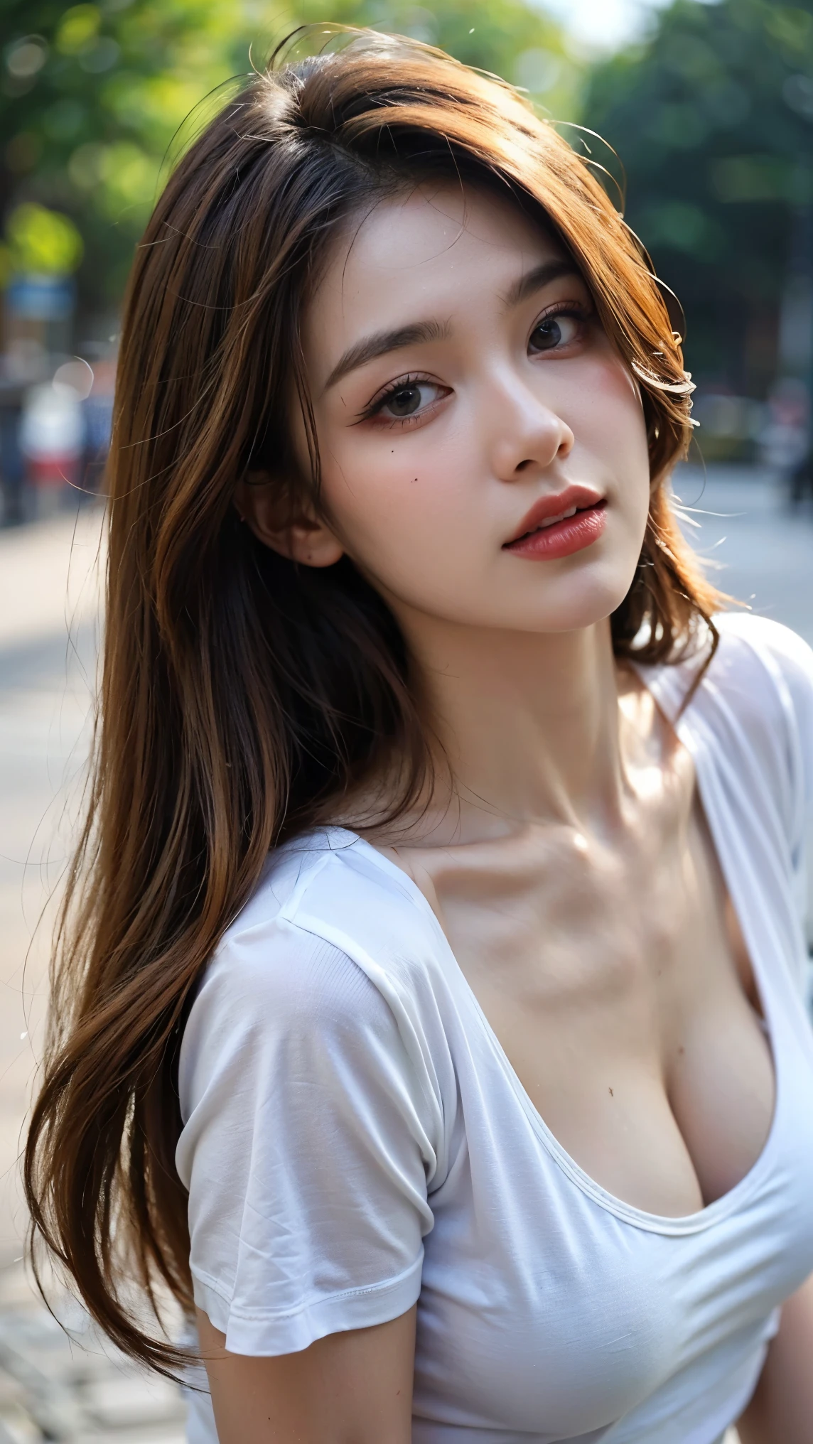 (2girls:1.3), (Ultra Realistic, hight resolution), (Highly detailed eyes, Highly detailed hair, Highly detailed face, Highly detailed plump lips), (off shoulder with open breasts), breasts, Upper body, Search Smile, (Best Quality:1.4), Raw photo, (Realistic, photo-Realistic:1.37), Professional Photography, Cinematic Light, (Fine face: 1.2), (View from above),