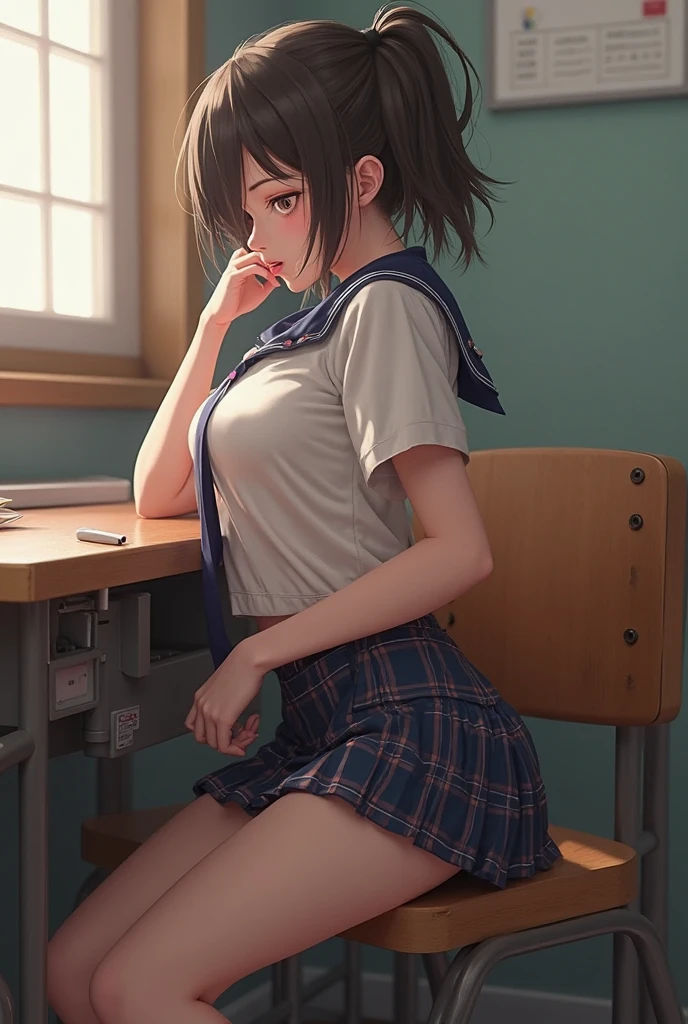 Straight long black hair high school student female pervert