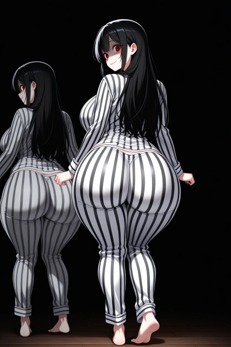 ((melhor qualidade)), ((obra de arte)), (detalhado), uma mulher adulta, olhando pro espectador, rosto perfeito, quadris largos e macios, focus on glutes, big, soft glutes, seios macios, seios lindos e marcados, back view, blusa banca, hidden hands, magra, shy, corada, em plano de fundo VAZIO, seios grandes, linda, duplo v, black pants, vergonha, perky glutes, cabelo curto, cabelo vermelho, olhar com vergonha, corada, sexy, sexy, garota de anime com bunda grande em shorts de couro preto e blusa preta, fofosexyrobutts, Oppai, curvando-se, Coxas grossas, Oppai, estilo de anime ecchi, detalhes finos. linha de frente das meninas, ecchi, Oppai proportions, (SFW)