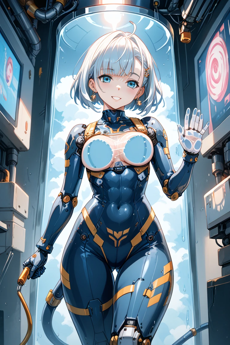 (Robotics lab:1.1), (detailed background), random positions, (metal robot woman:1.1), (short blue hair), (blue eyes), (athletic body:1.1), (glowing blue erogenous zones:1.1), (detailed legs), (detailed lins), orgasm, (round breasts), (bubble butt), (wide hips:1.1), (slim waist:1.1), (thick thighs:1.1), (detailed face and eyes:1.2), squirting creampie, masterpiece contrast shadows, 4K HQ, high detailed, (detailed hand and finger:1.2), (medium breasts:1.2), (busty), (deep cleavage:1.2), (labia outline:1.3), (hard teat:1.3).