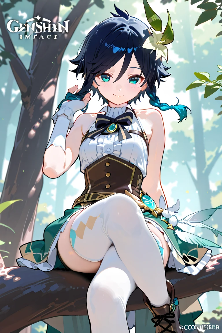 solo,((Wendi)),Wendi comes from《the original god》,jk's wendi,Wear jk's Venti,JK,face flushed,with her mouth open,that tree,green plants and flowers,Lift up the skirt,(tmasterpiece,Best quality,Best quality,An extremely exquisite one,Extremely detailed eyes and face,8K)