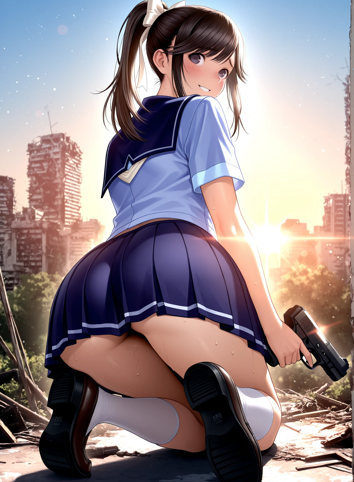 Clarity，Low-cut clothes，Big ，stick out tongue，The expression is nervous，white liquid coming out of mouth，Suspender stockings，Very sexy, Upskirt, Random lower back angle,long legs， very mini skirt ,big ass, Expose panties，Lift skirt，Suspender stockings，Butt touched by someone else，Aheyan，Clarity