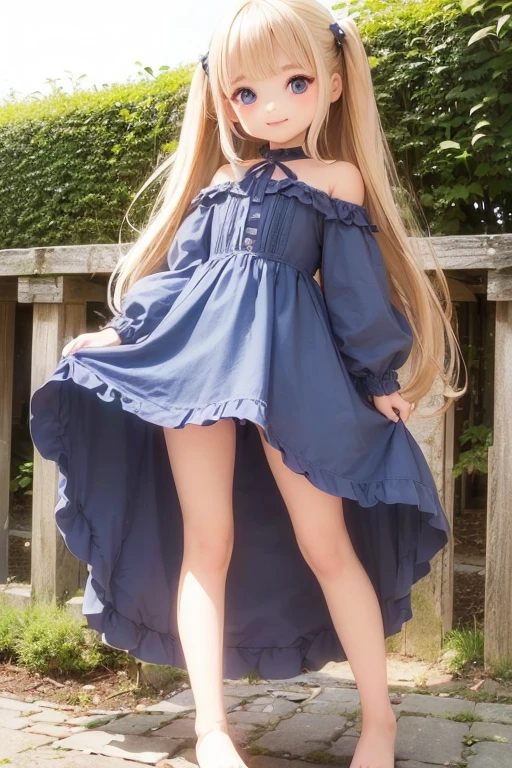 Little pretty girl、Long Hair、Natural Blonde Hair、Light blue eyes、whole body、Standing Upright