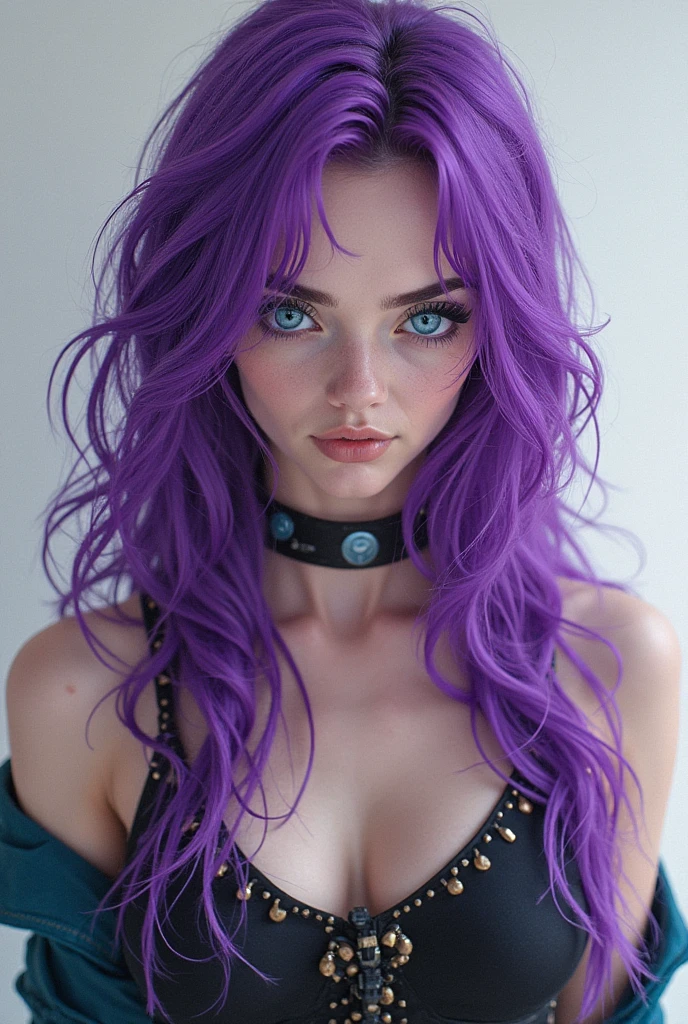 mid 40s milf, colorful hair strands, mean looking