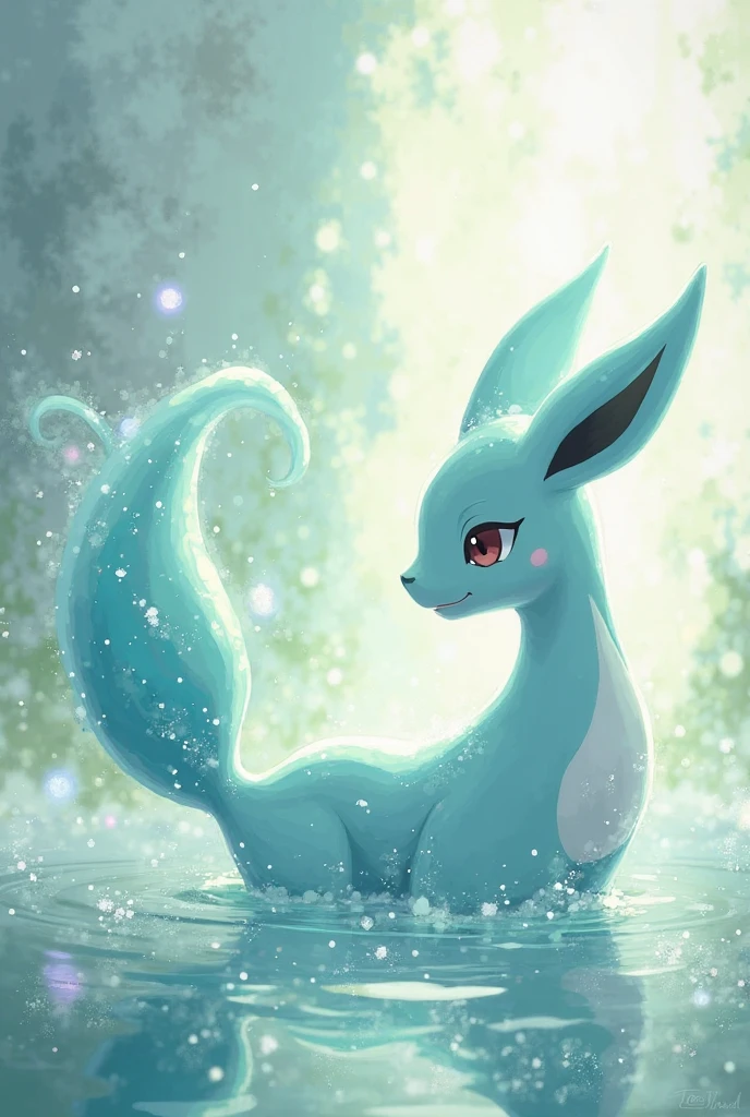 Vaporeon the Pokémon sitting in a pool without clothes with his naked body watching the water move