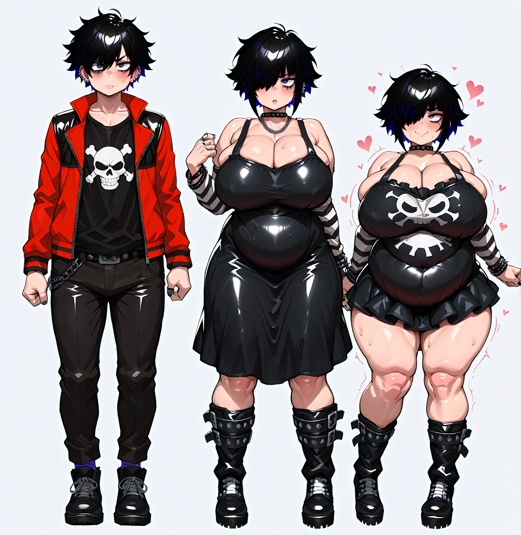 Pregnant, boy, flat chest, skinny, goth