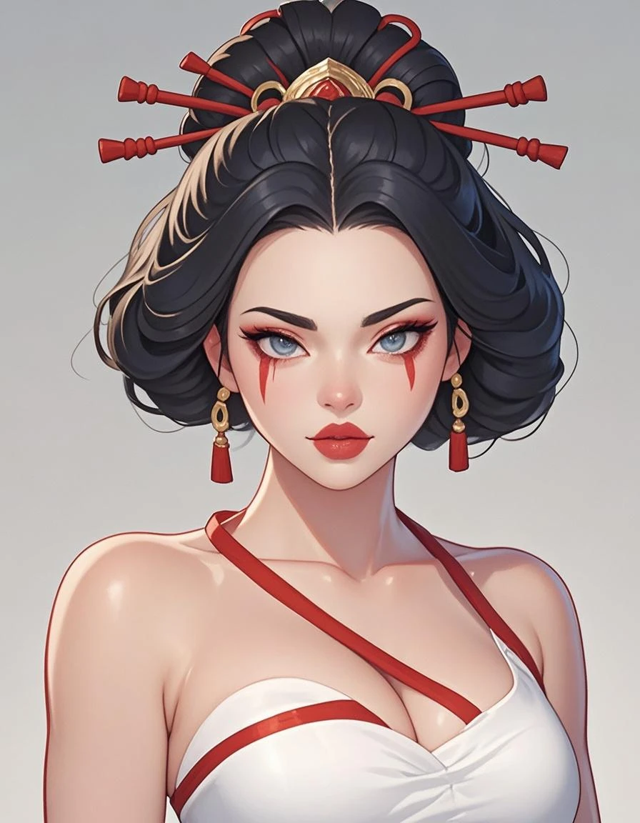 score_9, score_8_up, score_7_up, chun li, model bombshell, beautiful, tan skin, sensual, neon, futuristic, arching back , summer, "sinozick style", "g4n1m3", (big lips:0.8), naughty face, huge breasts, close-up, nude