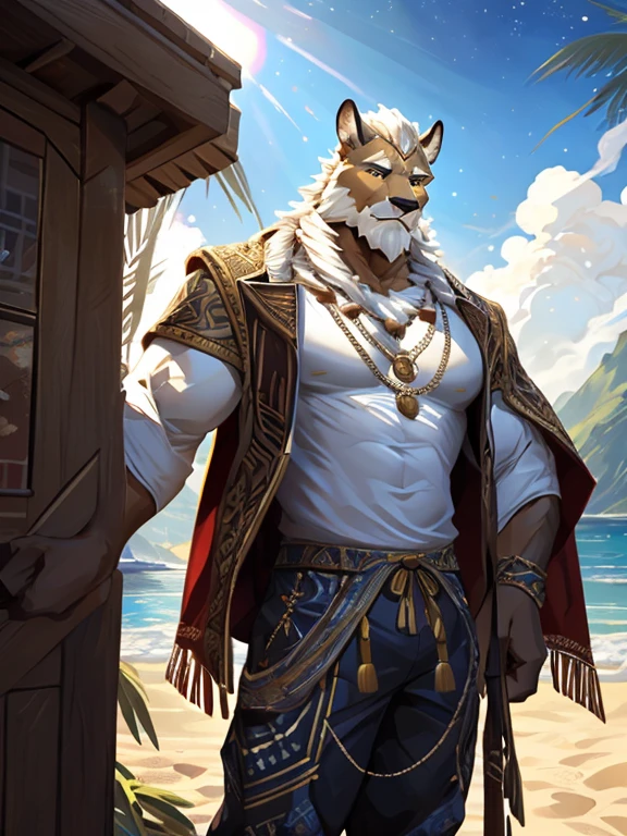 selh (Las), Lokyo afterschool summoners, absurd res, hi res, abs, anthro, bulge, canid, canine, canis, clothed, clothing, fur, green eyes, jackal, male, mammal, muscular, muscular male, pecs, piercing, solo, ty arashi, video games,