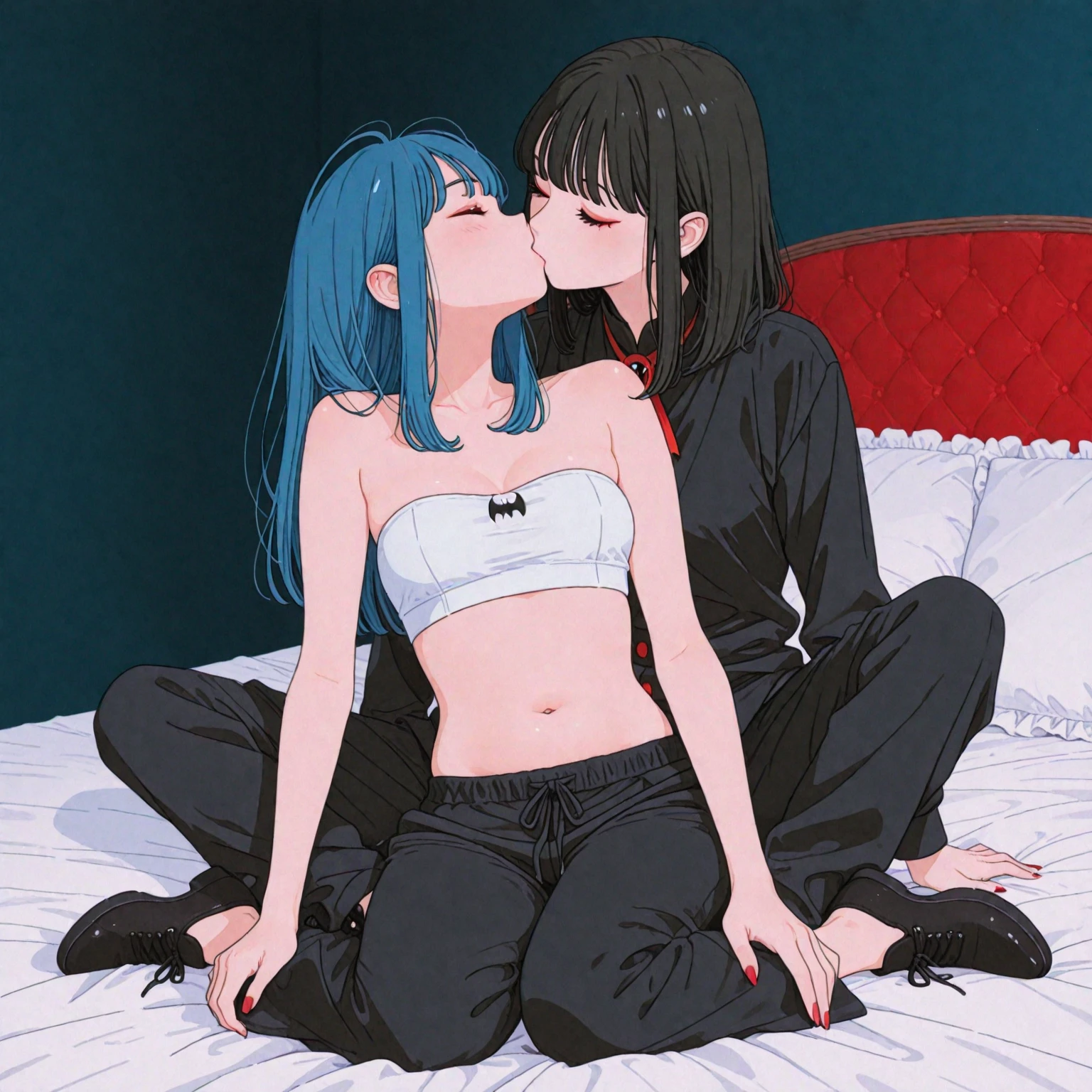 masterpeace, best quality, (magazine cover), lineart, colorful, 2girls, (age differenc), loli, kissing, hugging, (floral panties), vibrant colors, Volumetric Lighting, Best Shadows, Shallow Depth of Field, (Highest Quality, Amazing Details:1.25), Brilliant Colorful Paintings,