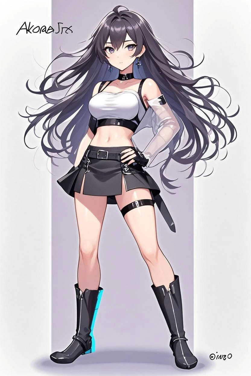 {{masterpiece}}, The best quality of life, 、Dark brown long hair down to the waist、Anime Girls with brown long hair, Cute female anime visuals,Anime full body illustration, Anime Moe Art Style, Anime characters, (Anime Girls)、(Green Eyes)、Expressionless adult woman、Small Necklace、((White background))、Black Bikini、Grey shorts、Green anklet、A woman standing in white sandals、Large Breasts,Woman standing facing the front、tall、Stylish woman