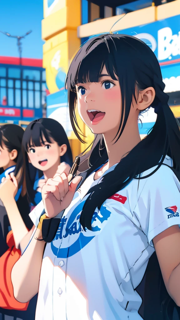 couple soccer fans together on stadium, (1girl, 1boy), (masterpiece, best quality, Japanese anime style)
