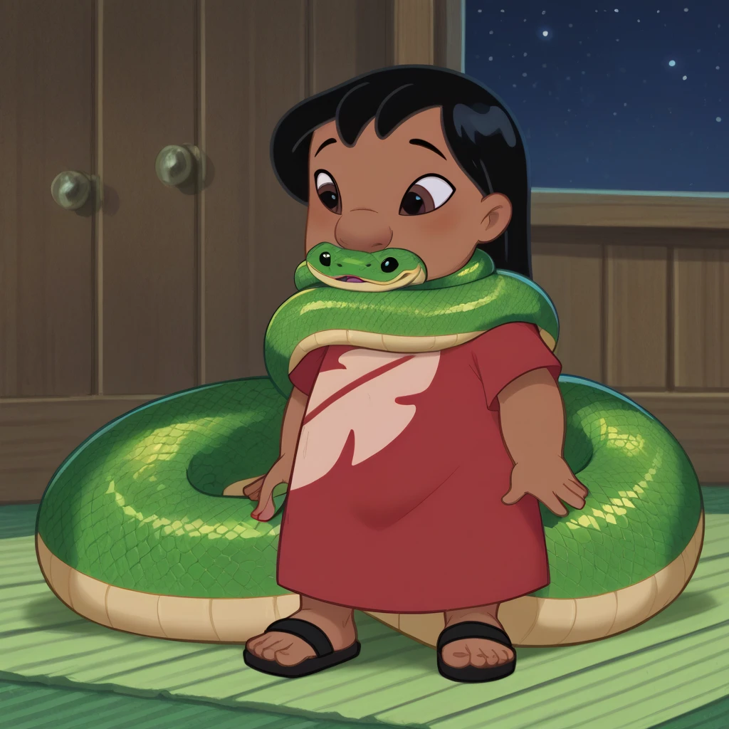 Happy Horny, aroused 1girl), beautiful bikini wearing Indian young teen girl with giant colossal Kaa monster squeezing her hard, wrapped in thick spiraling coils, constricted, struggle, gasping for air, snake attack, snake peril,