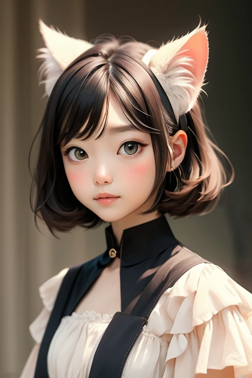 Beautiful , Cat Ears,Volumetric Light, Ultra-realistic, Intricate details, shape, Painting, watercolor, Cute Chibi, Sleep, close your eyes,ah!, Shallow depth of field, Pastel Color Palette, Soft lighting, minimum, Modern, Digital Painting, Lois van Baerle、Ross Tran、Art by artgerm, Artstation HQのトレンド, Very detailed