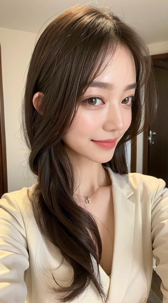((highest quality, 8k, masterpiece: 1.3)), 1 female, Japanese Mature,Sensual beauty: 1.3, (Hair style Brown hair Medium wave, big: 1.2), Relaxed loungewear: 1.1, Super slender face, Delicate eyes, double eyelid, Dimples,Mole, Home,smile,Plump body,very thick legs,