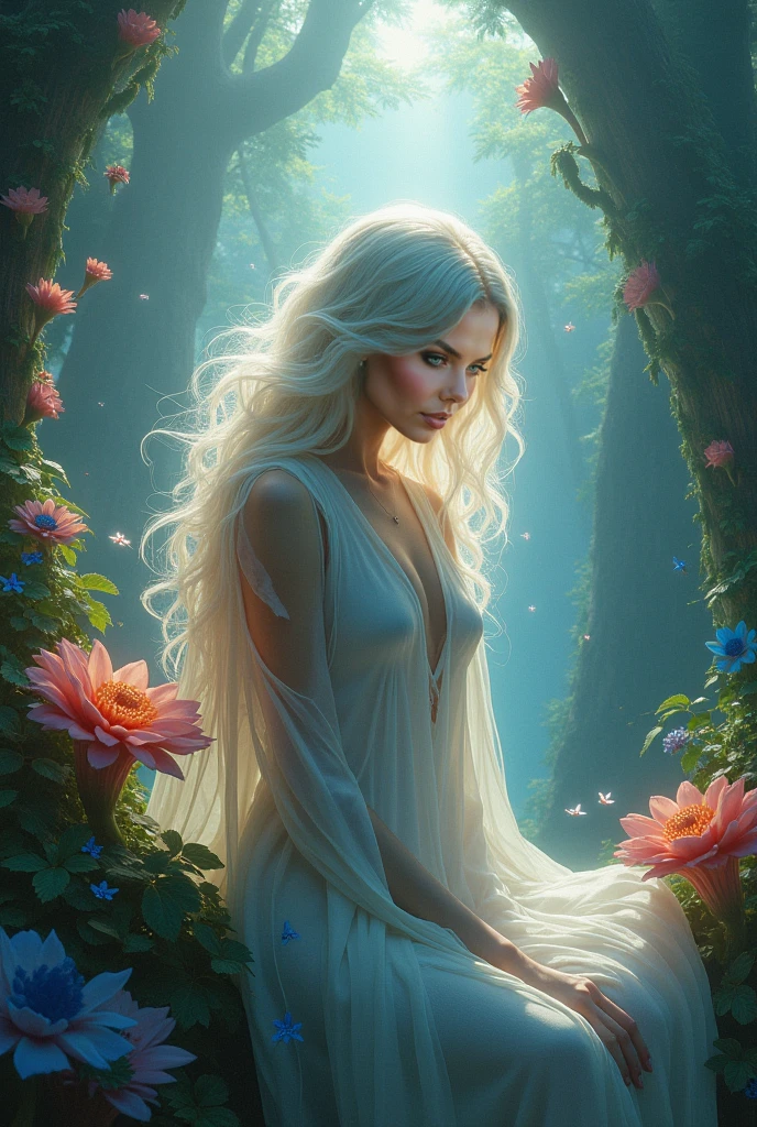 Comics marvel from oil art, Russian albino woman with GREEN long hair, green long hair, golden eyes, she is wearing a black leather turtleneck top, silver cross accessories, black background, dynamic shadow, Glossy black makeup, vampire fangs, open mouth, side view, 