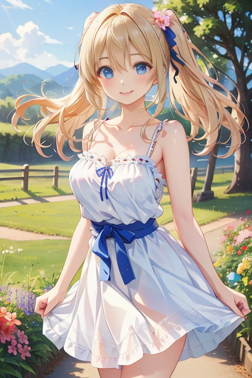 best quality,masterpiece, 1 girl, alone, Model photoshoot, Amazing, Alina, (((apparel))),, Look at users, Smile, blush, hairpin,(( braid)), hair accessories, ((hairpin)), Large Breasts