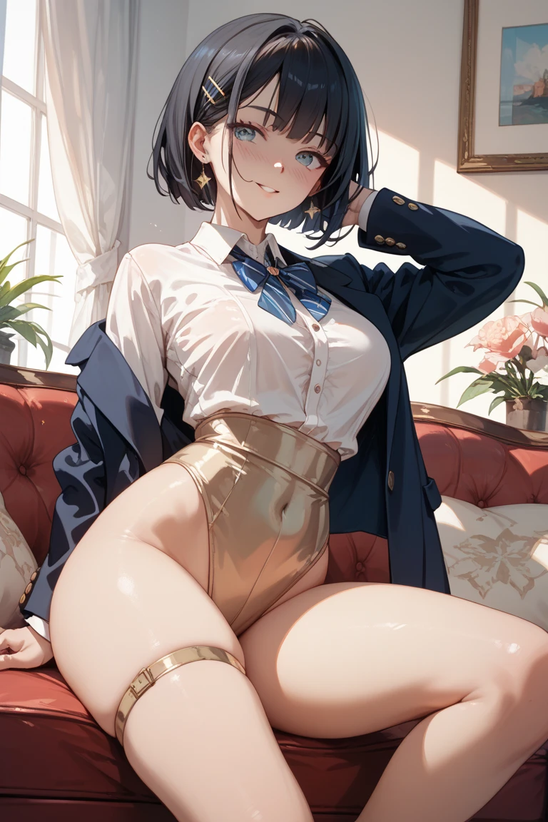 high-level image quality、top-quality、Detailed drawing、Does not blush cheeks、Slender adult beauty、Sailor School Swimsuit、Small eyes、knee high、Stockings、Medium chest、Inner thigh-sitting、short-hair、Hold your chest and crotch with both hands、Hide your chest and ?????? with both hands