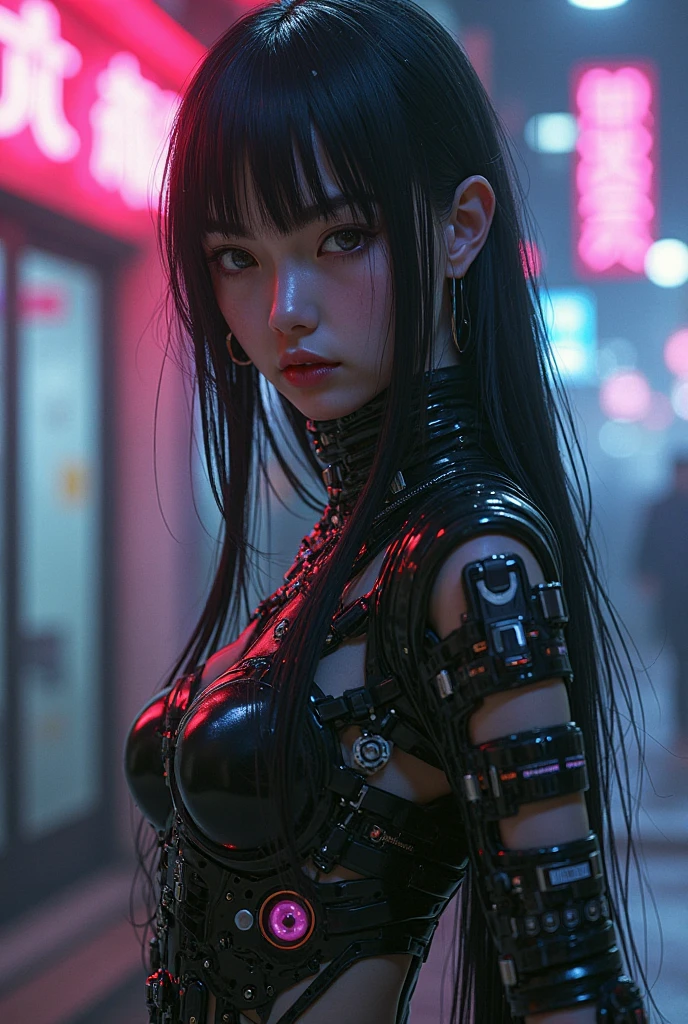 Hermosa foto de cuerpo completo de Reika, black latex bodyshuit, Cabello negro lacio, Science-Fiction, Cyberpunk City en el fondo, Gantz, Al estilo de Cyberpunk 2077, Foto ultra realista de una mujer hermosa, Obra maestra, La mejor calidad, CG, papel tapiz, HDR, alta calidad, Hi-Def, extremadamente detallado, {Hermosa cara detallada}, {hermosos ojos detallados}, (Luz detallada){{Detalles intrincados}}, {Altas Resoluciones}, ((Cara detallada)), Cara extremadamente detallada, Cara hermosa, {{ mujer joven}}, Ojos como joyas, neon light, claroscuro, Anime style, Clave visual, Detalles intrincados, Altamente detallado, impresionante, Vibrante, cinematic adult movie, 18+, NSFW